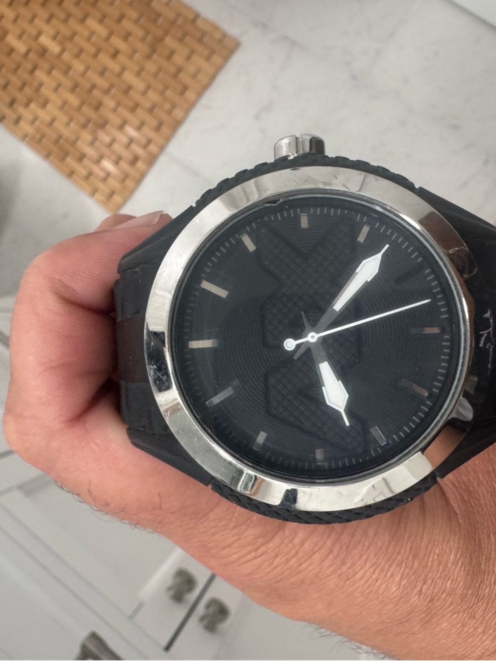 Armani Exchange Black Men's Watch with Silver Bezel
